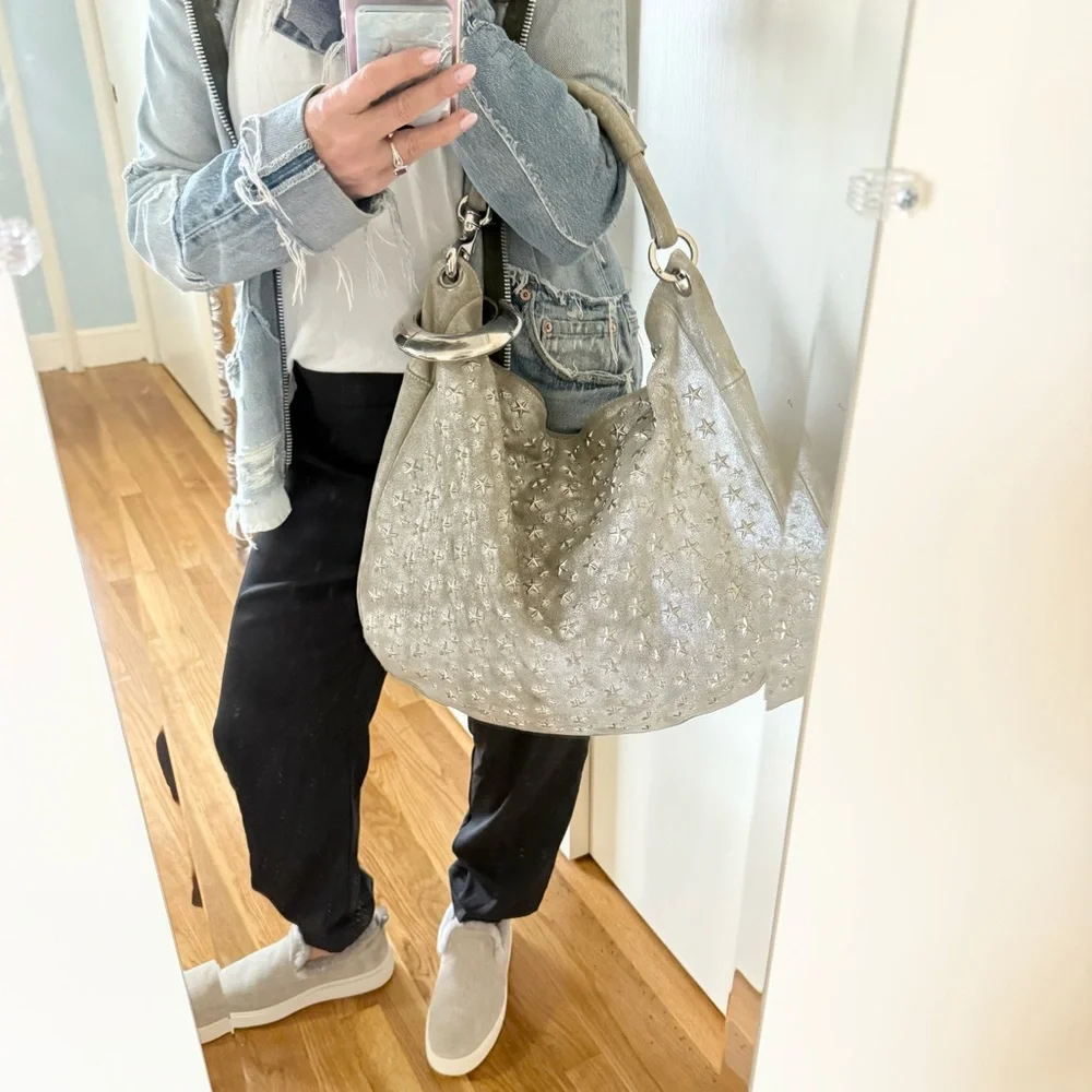 Jimmy Choo Sky Solar Studded Hobo Bag in Gold